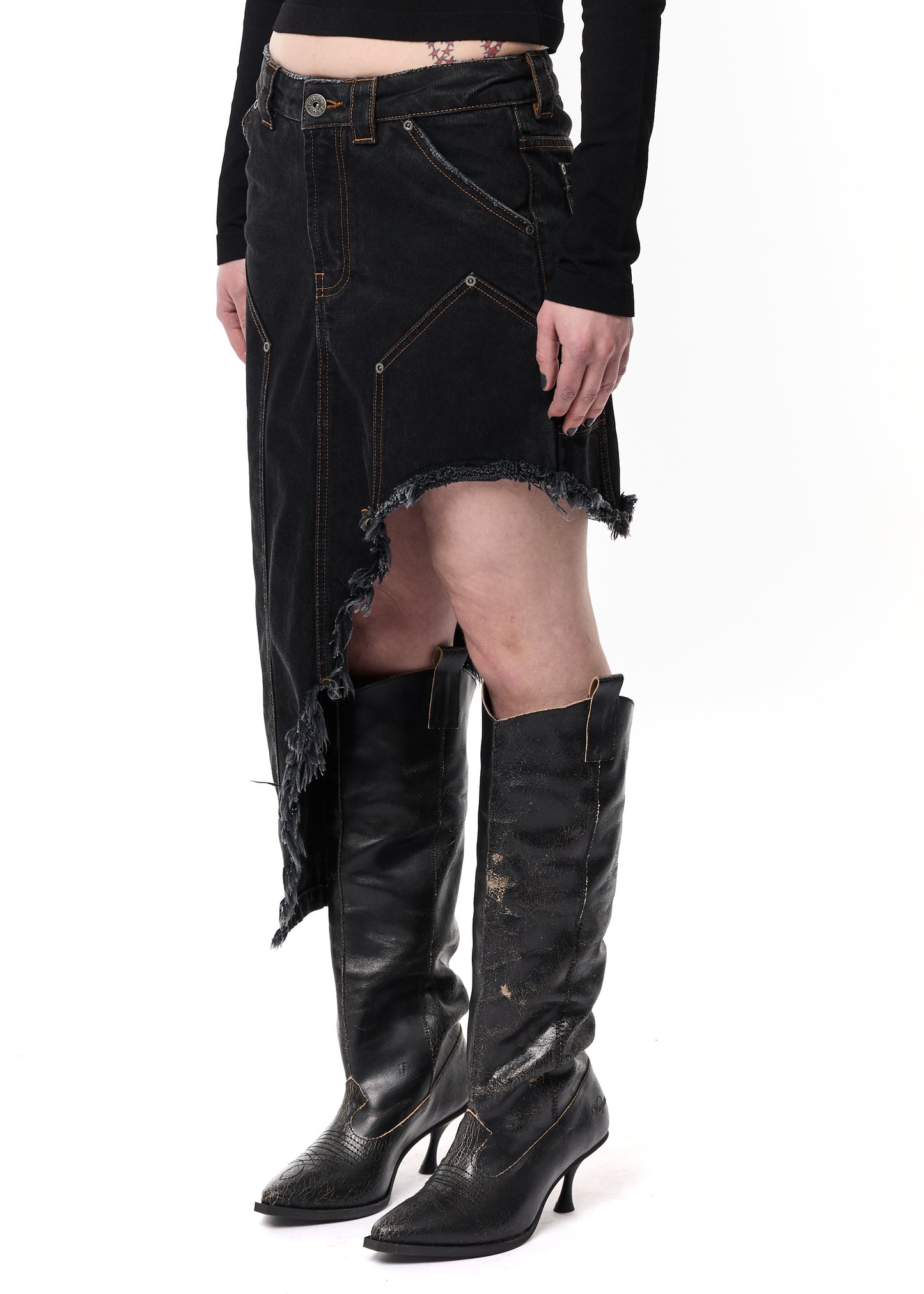 Asymmetrical Denim Workwear Skirt