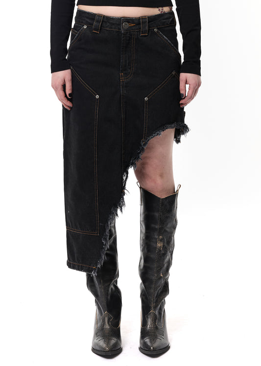 Asymmetrical Denim Workwear Skirt