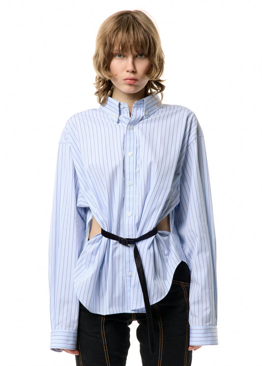 BLUE BELTED BUTTON DOWN SHIRT